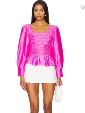 Damson Madder Bright Hot Pink Smocked Peplum Blouse uk20us16
